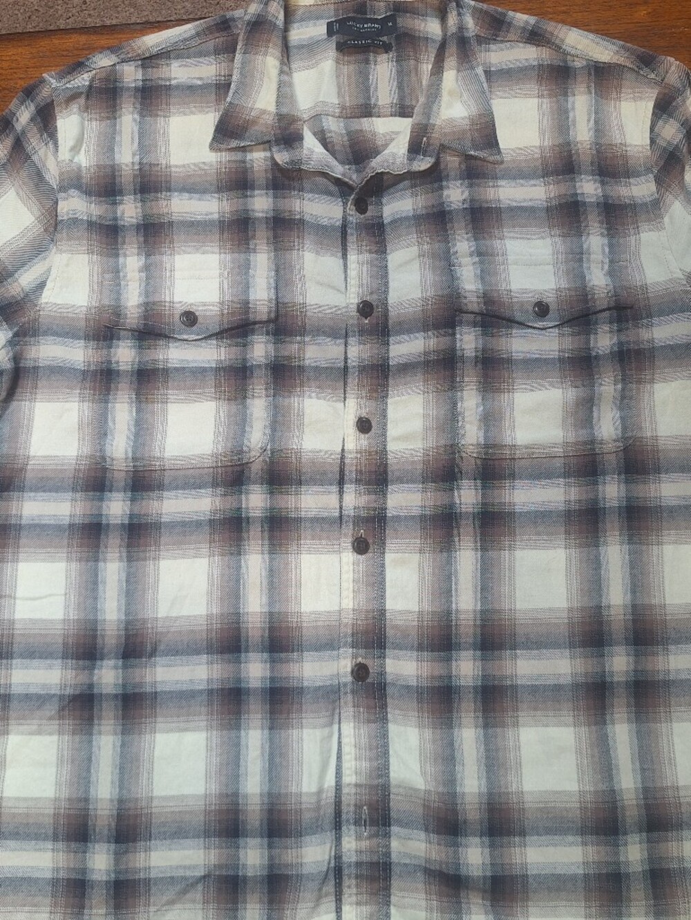 Lucky Brand Men's Plaid Button-Down Shirt in White, Brown and Blue